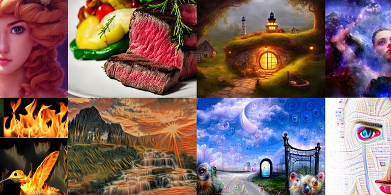 Screenshots of art generated by the AI art generator, Deep Dream.