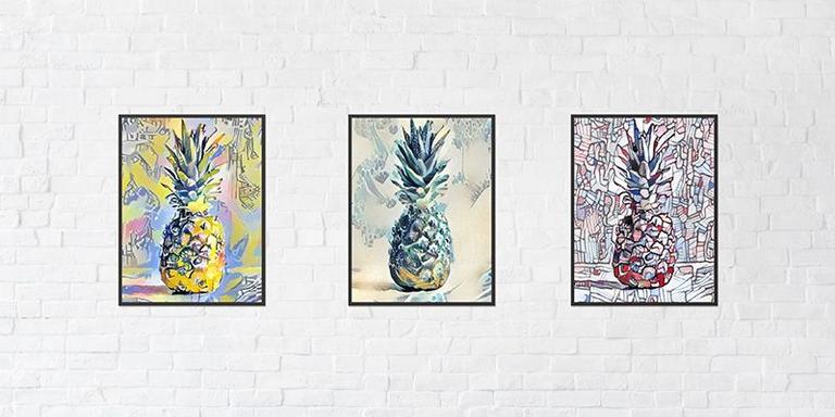 Images of pineapples generated by the AI art generator, NightCafe
